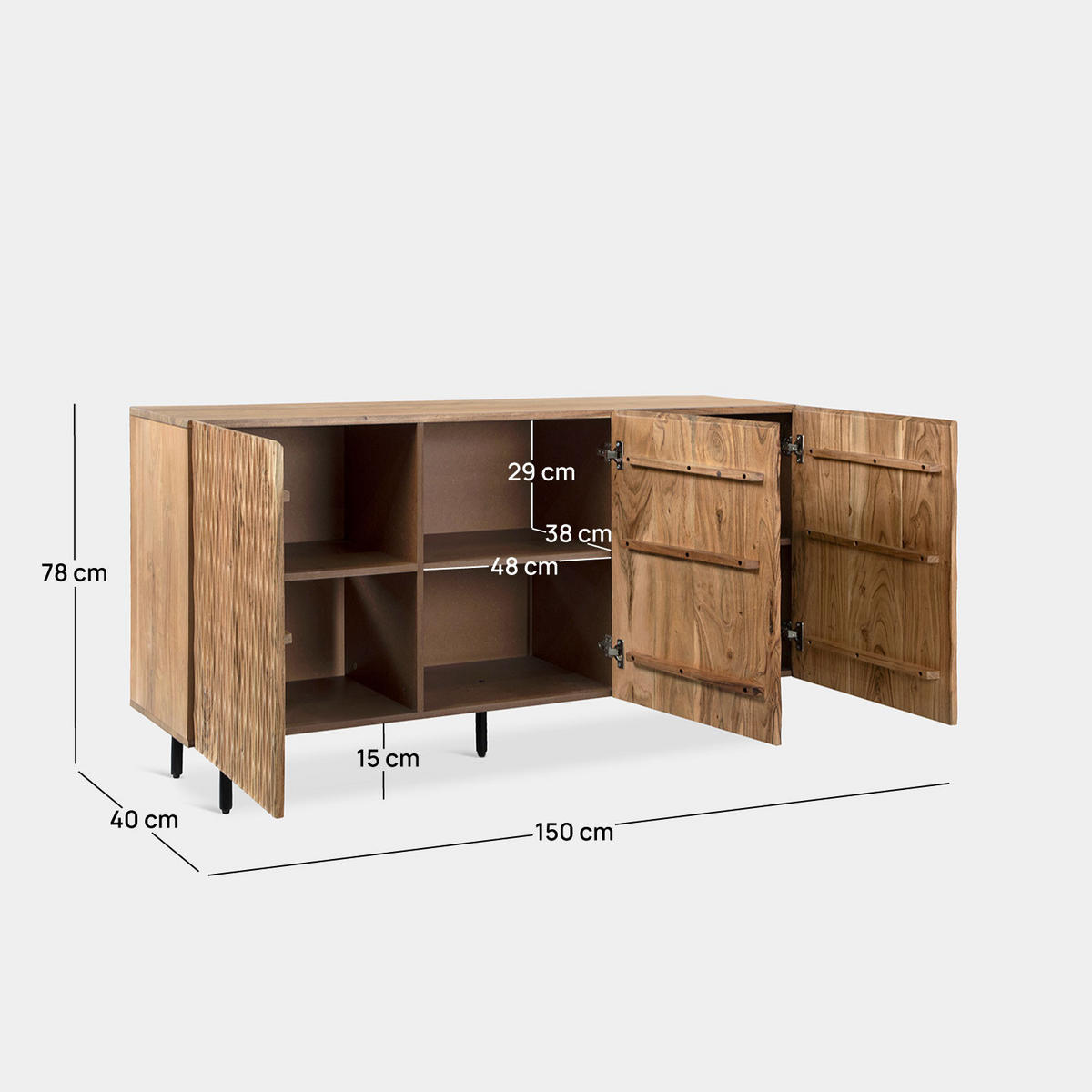 ANRICHTE NIEDRIGE Diya Natürlich 150 cm x 78 cm - Naturfarben, Holz (150/78/40cm) - Klast Home