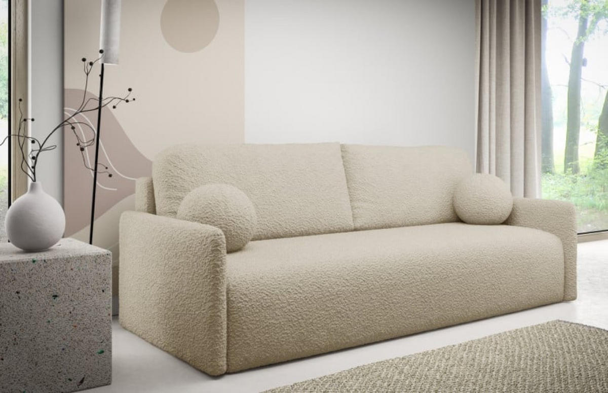 SOFA Grau GLOV In Bouclé Stoff Drei-Sitzer - Grau, Textil (206/95/87cm) - Sepro Meble