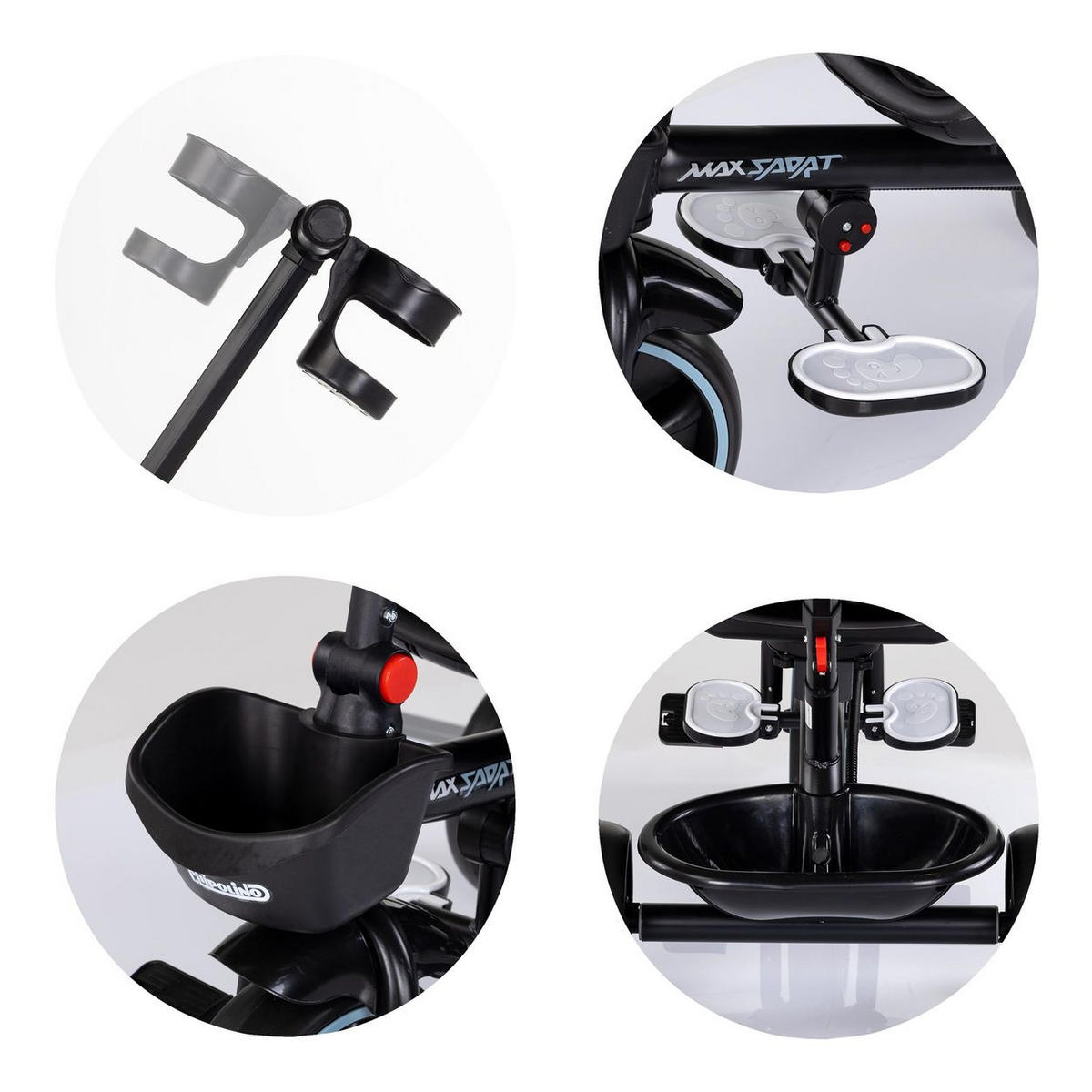 DREIRAD Max Sport 2 in 1 grau/schwarz Dreirad, Becherhalter, Sitz umkehrbar, Korb - Schwarz, Metall (116/50/95cm) - Chipolino