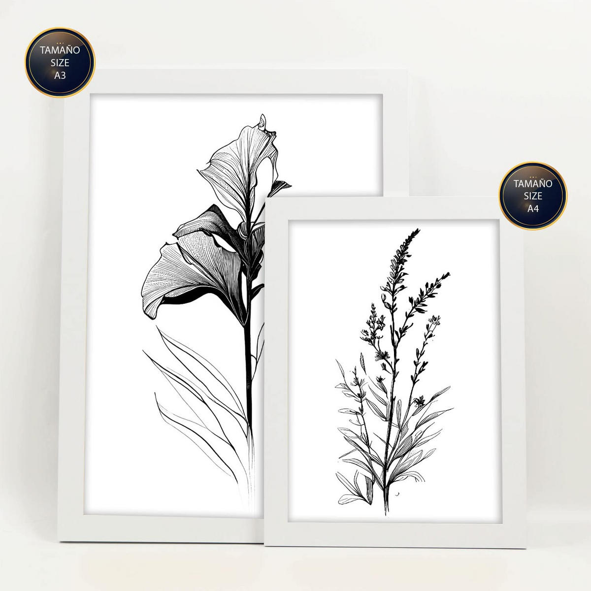 POSTER Set Mit 6 Ansteckblumen Natur Und Botanikdrucke Mit Blumenmotiven In Klassischem Schwarz Und Weiß Innenarchitektur A3 & A4 Weißer Rahmen - Weiß, Papier (29/3cm) - Nacnic