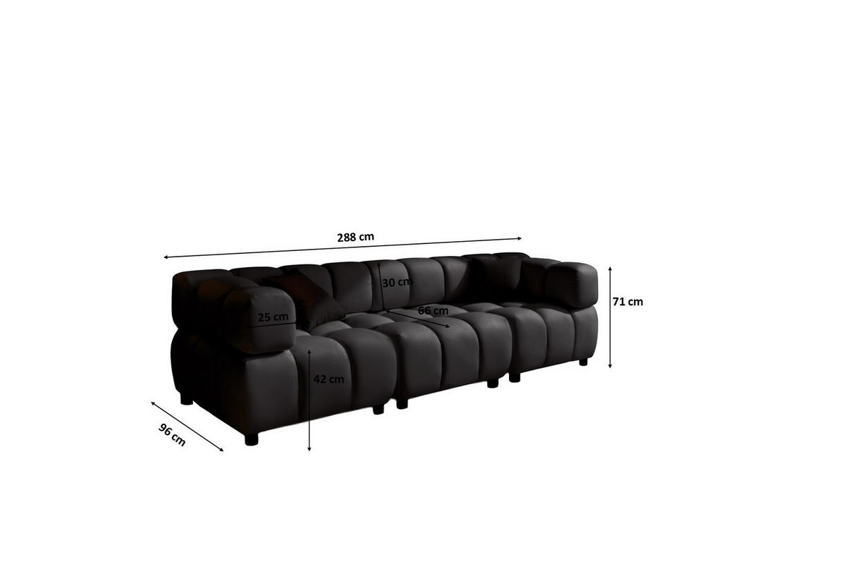 SOFA 4-Sitzer Modular, Couch, Veloursstoff Bluvel, Schwarz, Bolla - Schwarz, Holz (192/71/96cm) - Kaiser Möbel