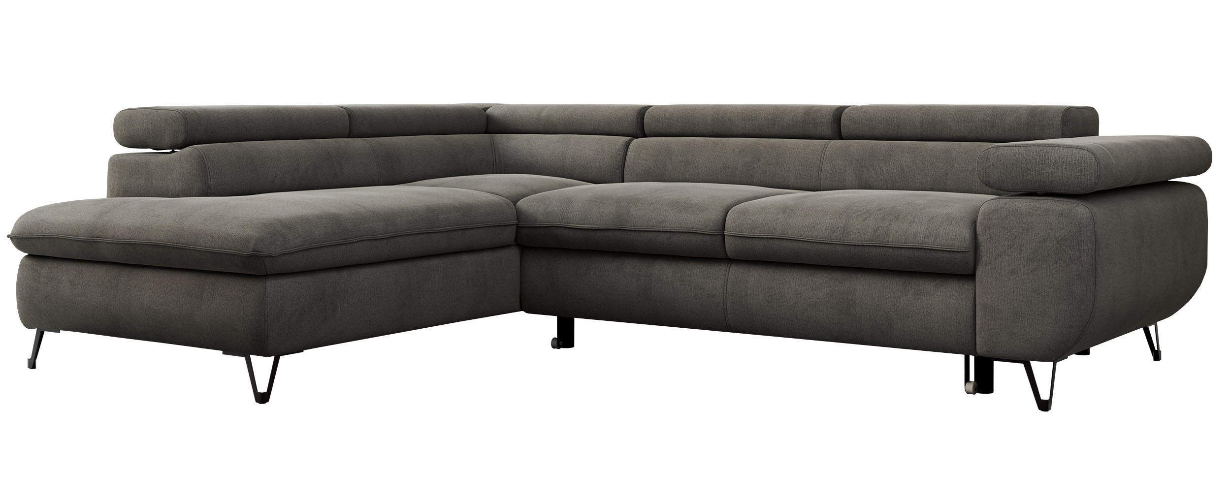 ECKSOFA PEDRO L Dunkelgrau Velvet - Links Seite - Dunkelgrau/Schwarz, Textil/Metall (208/273cm) - MKS