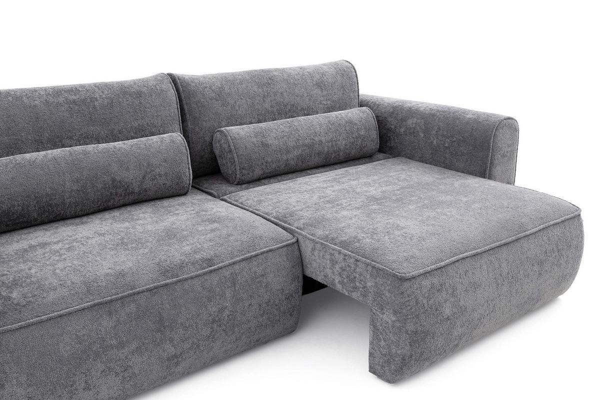 ECKSOFA MOTION mit Schlaffunktion 130x200 Webstoff Dunkelgrau - Dunkelgrau/Schwarz, Holz/Textil (250/120cm) - Muffo