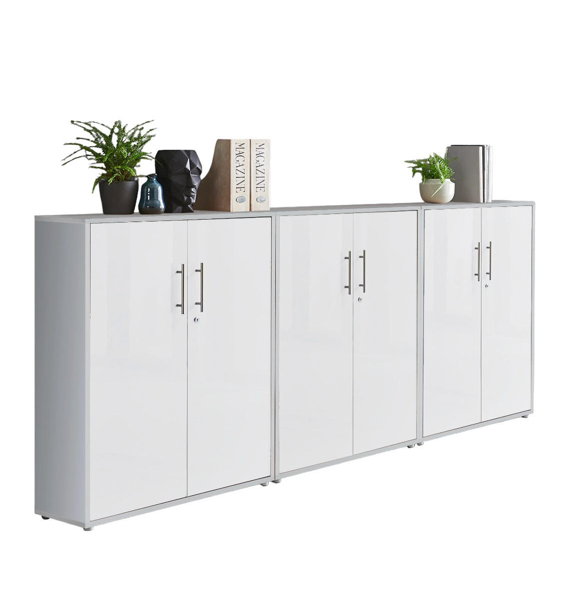 BÜROMÖBELSET 3-tlg. lichtgrau / weiß matt - Hellgrau/Weiß, Holz (253.2/113.6/33cm)