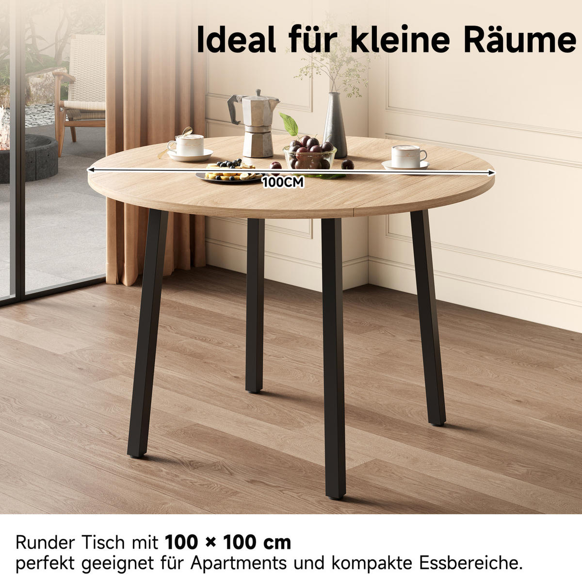 ESSTISCH 100/100 cm in Eicheoptik, klappbar, rund, für 2-4 Personen - Eichefarben, Holzwerkstoff (100/100/75cm) - Flora Grace