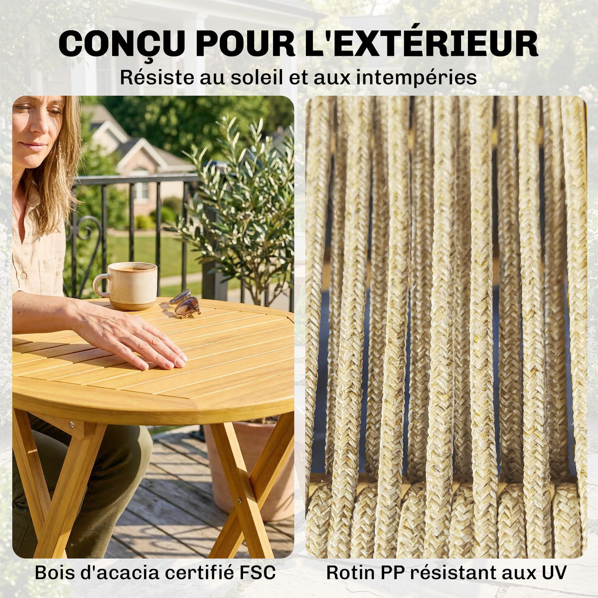 BALKONSET DE-14184 120x70 cm, mit Lattenrost, abgerundete Kanten Grau - Naturfarben, Holz - ComfortXL