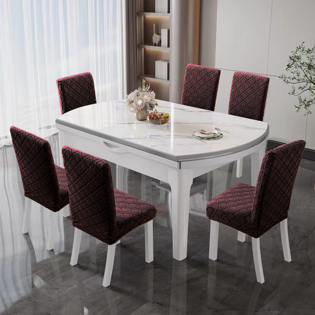 STUHLHUSSE Stretch Stuhlbezug 1 Stück - Dunkelbraun, Textil (18/25cm) - Kaket