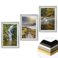 WANDBILDER 3er Set - 40x60 cm Silberner Rahmen - Wasserfälle, Berge, Wolken, Herbst - Silberfarben, Kunststoff (40/60cm) - ArtPrintCave