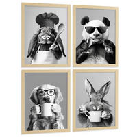POSTER 4er Set Lustige Tiere Schwarz Weiß Wandbilder Hase Panda Golden Retriever Koch Küche Deko Rahmenlos A3 - Klar, Papier (29.7/1/42cm) - Nacnic