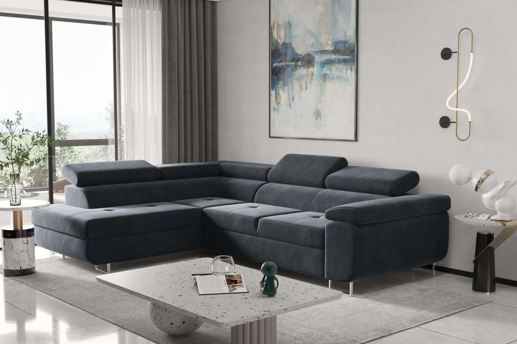 ECKSOFA mit Schlaffunktion und Bettkasten ATOM Anthrazit Links - Anthrazit, Holz/Textil (202/275cm) - Kaiser Möbel