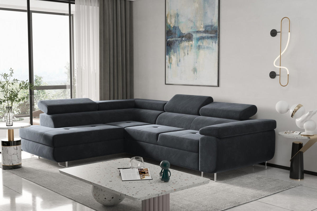ECKSOFA mit Schlaffunktion und Bettkasten ATOM Anthrazit Links - Anthrazit, Holz/Textil (202/275cm) - Kaiser Möbel