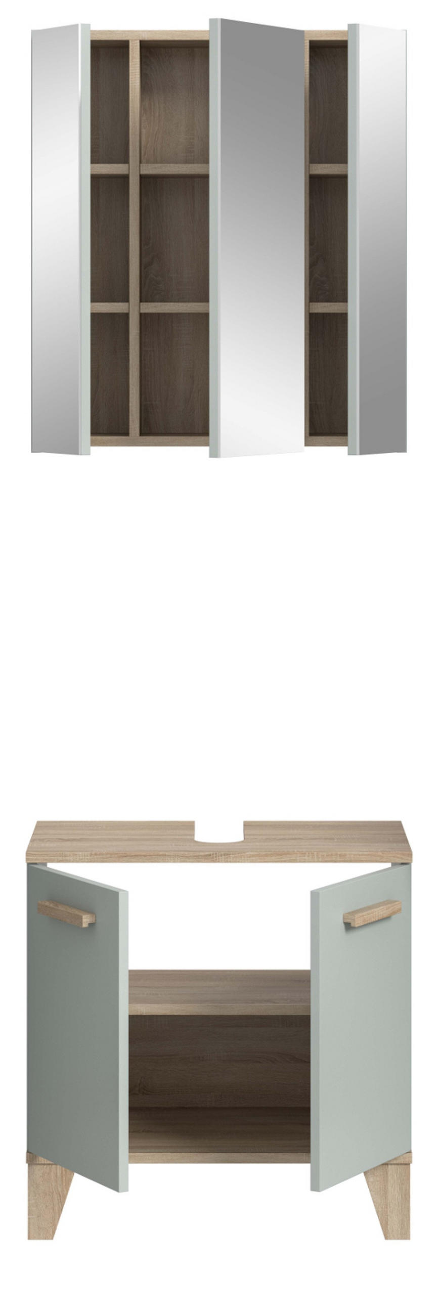 BADMÖBEL-SETGRÜN, Eiche 2-teilig 60 x 190 cm, Badkombination skandinavisches Design - Eichefarben/Grün, Glas/Holzwerkstoff (60/190/34cm) - Inn.Furn