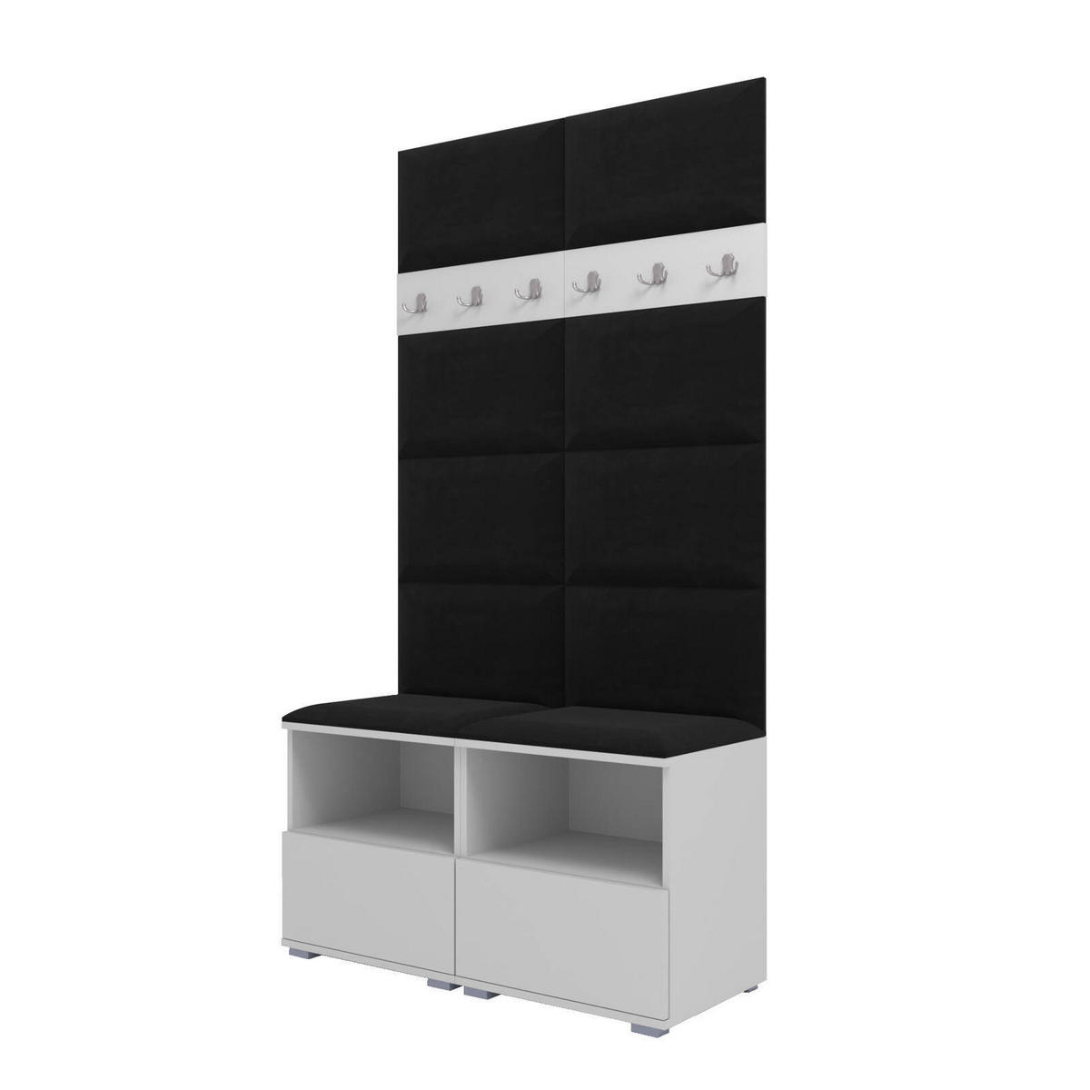 GARDEROBEN-SET Nela III mit gepolsterten Paneelen 100/187/40 - Silberfarben/Schwarz, Holzwerkstoff/Kunststoff (100/187/40cm)