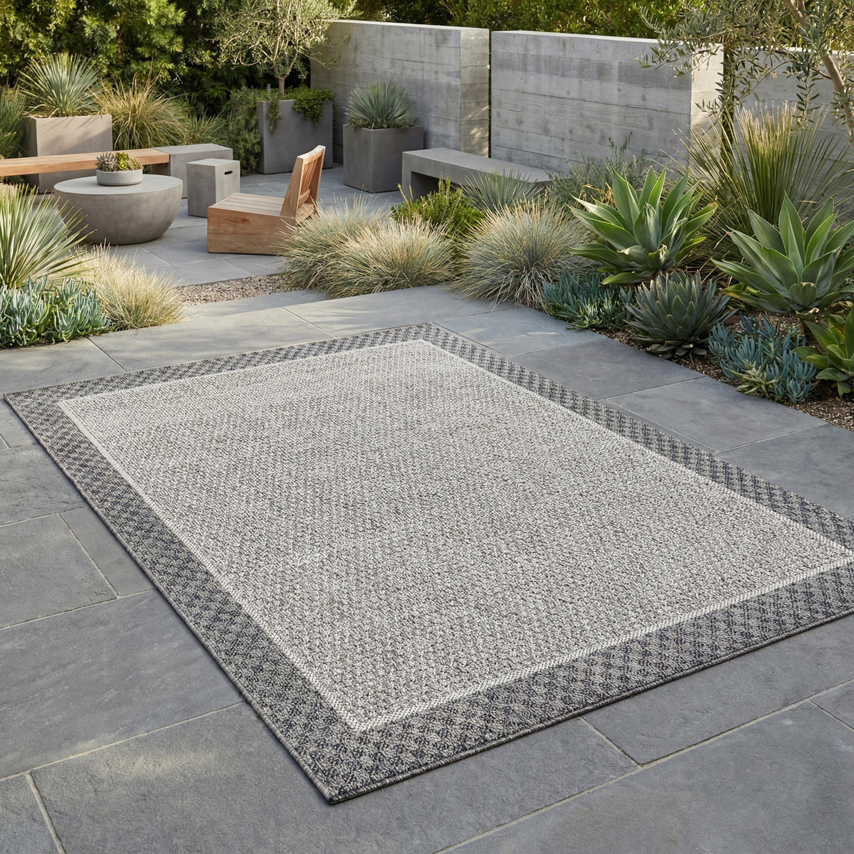 TEPPICH Outdoor Flachgewebe Bordüre Polypropylen Balkon Creme Rechteckig 120x170 - Beige, Textil (120/170cm) - KADIMA DESIGN