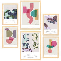 POSTER Set Mit 6 Abstrakte Kunst In Rosa Lila & Grüntönen A3 & A4 Rahmen Aus Hellem Holz - Beige, Papier (29/3cm) - Nacnic