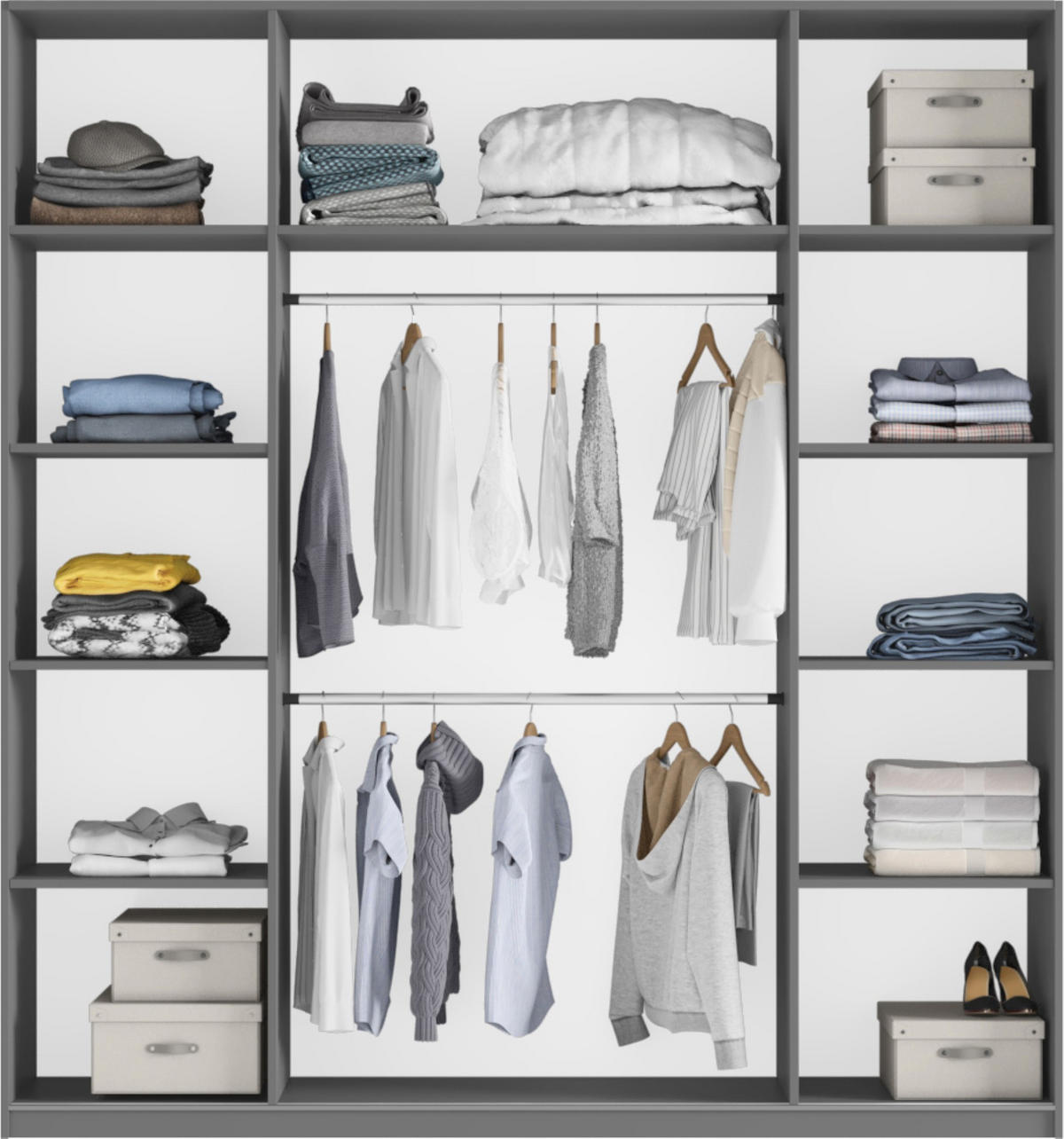 SCHWEBETÜRENSCHRANK ORIANNA 200/244/65 cm 2-türig mit Spiegel Grau - Grau, Holzwerkstoff (200/244/65cm) - MASSENO