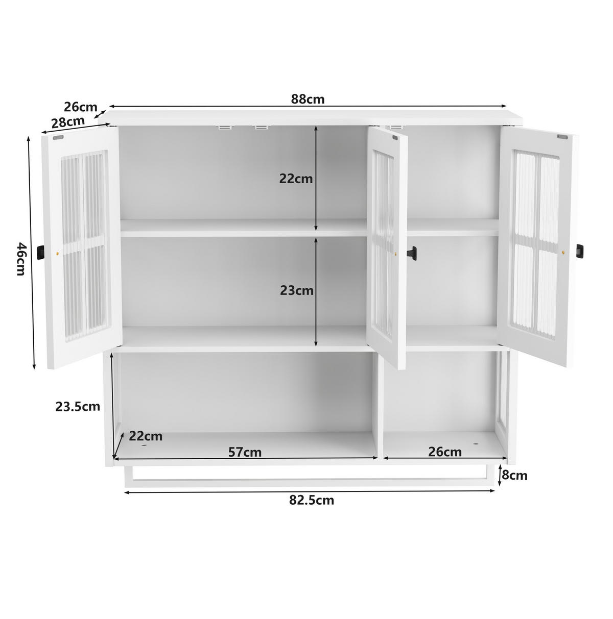 KÜCHENOBERSCHRANK 88/26/82,5 cm aus MDF und Glas mit Handtuchhalter Weiß - Weiß, Holzwerkstoff (88/82.5/26cm) - Modenvie