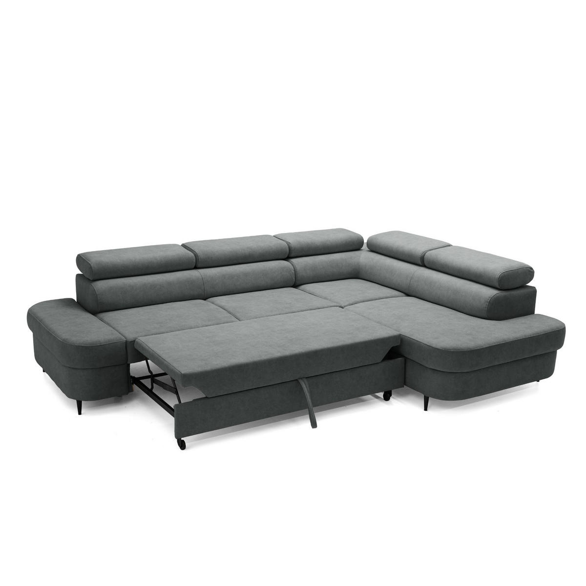 ECKSOFA PRIAM L Rechts mit Schlaffunktion 125x195 Velours Dunkelgrau - Dunkelgrau/Schwarz, Holz/Textil (203/275cm) - Muffo