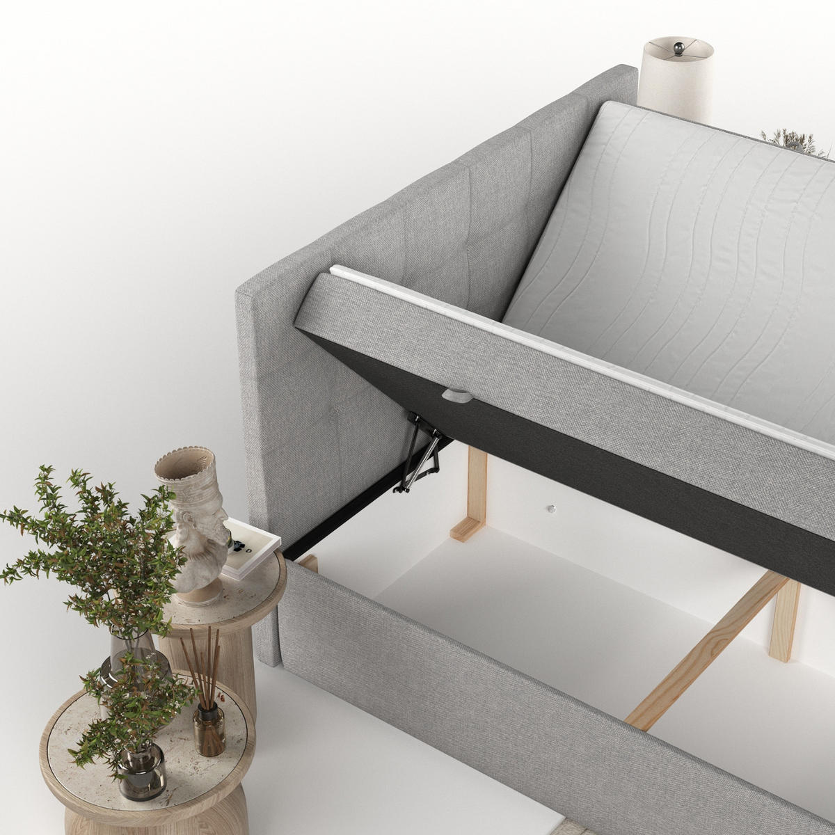 BOXBETT Lean 160/200 cm Graubeige im Megan Stoff - Schwarz/Grau, Holz/Holzwerkstoff (160/200cm) - AltaBeds