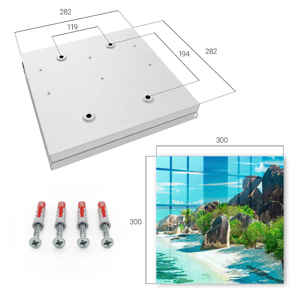 SCHLÜSSELBOX Weiß 30x30 cm – Türöffnung nach rechts - Tropischer Strand - Blau, Metall (30/30/5cm) - TULUP