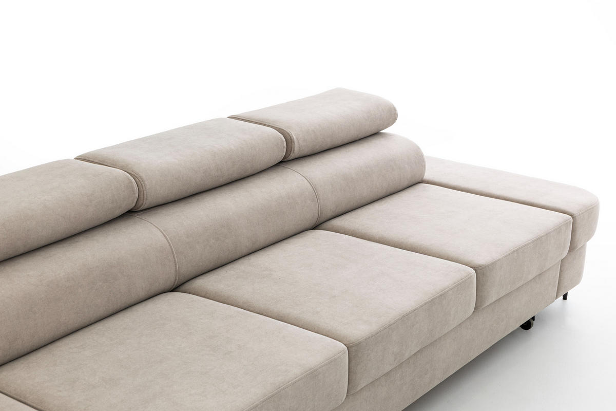 3-SITZER Sofa PRIAM mit Schlaffunktion 125x317 Velours Creme - Creme/Schwarz, Holz/Textil (278/95/102cm) - Muffo