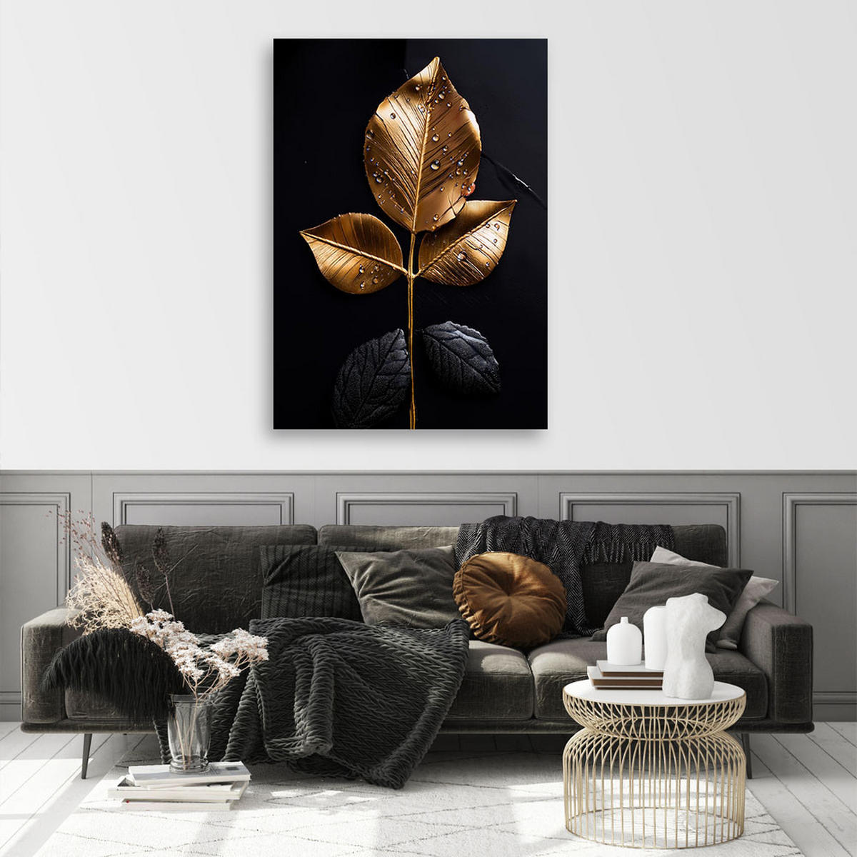 LEINWANDBILD Goldblatt-Glamour-Pflanze 60x90cm - Goldfarben, Textil (60/90cm) - Feeby