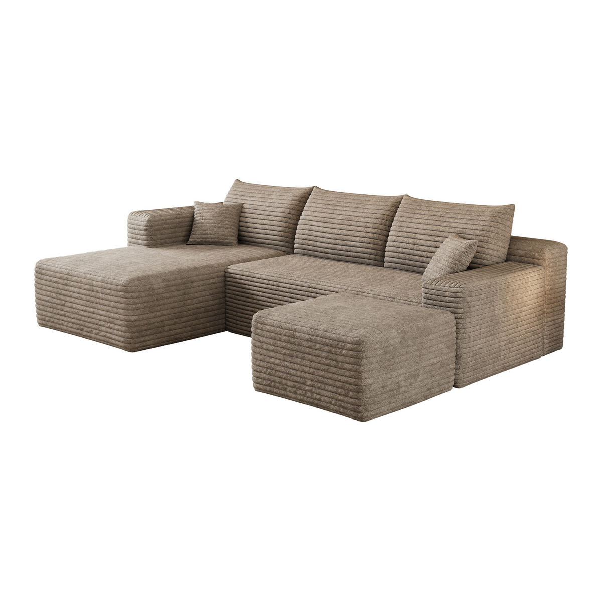 ECKSOFA 241/151/58 cm Camel aus Stoff mit Cordoptik und Chaiselongue ohne Montage - Hellgrau, Textil (151/241cm) - OKWISH