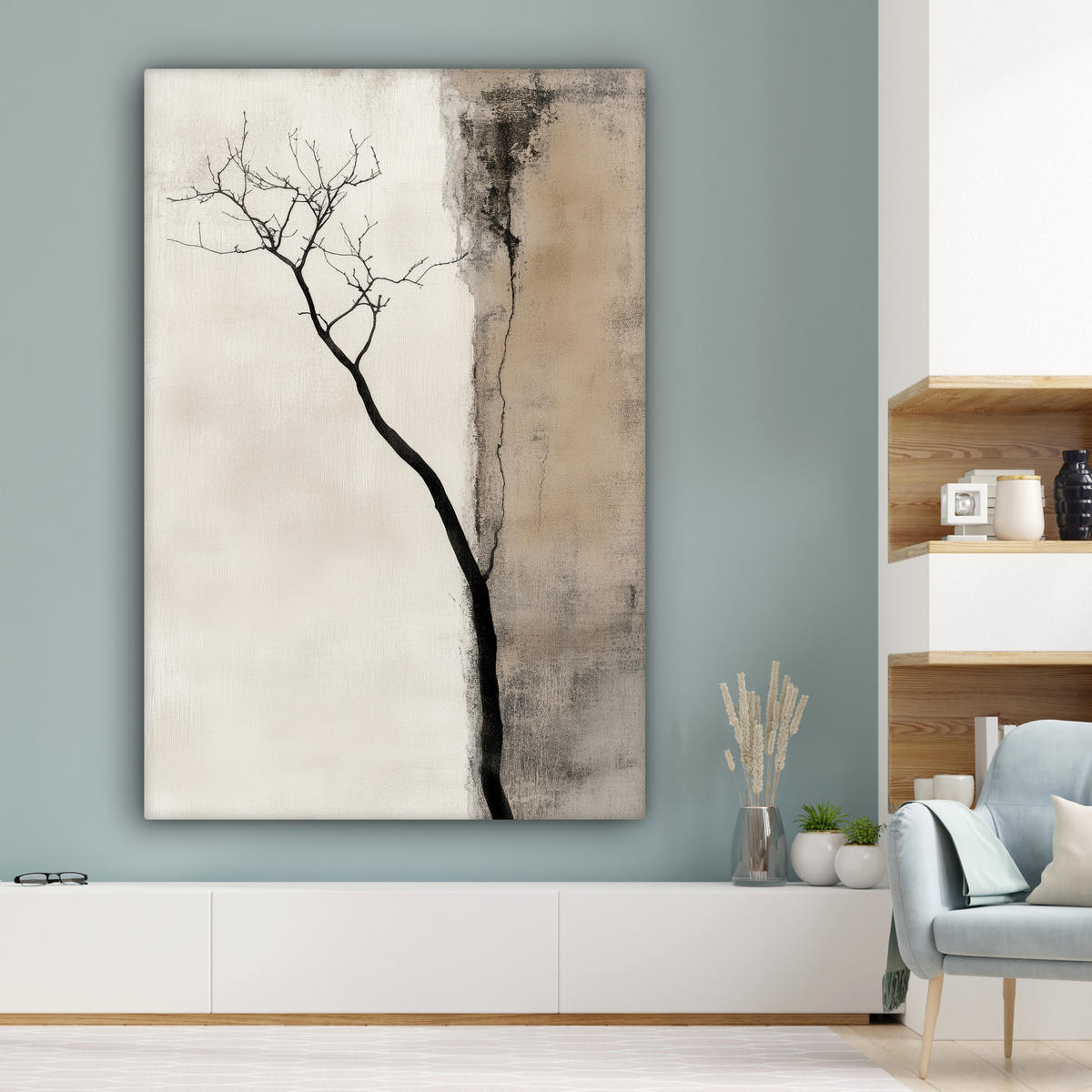 LEINWANDBILD Wabi sabi - Pflanze - Beige Deko Groß 90x140 cm - Taupe, Textil (90/140cm) - MuchoWow