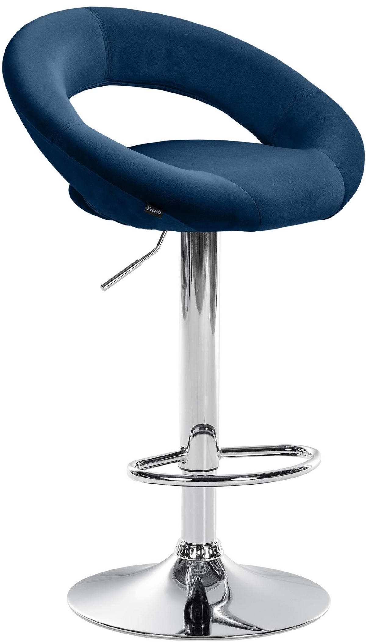 BARHOCKER Samt blau - Chromfarben/Blau, Textil/Metall (53/80/47cm) - CLP