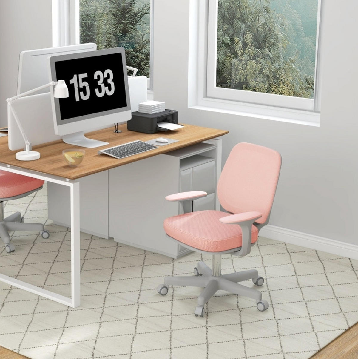 DREHSTUHL 55/48/82,5-94,5 cm rosa aus Polyester höhenverstellbar mit Drehfunktion - Pink, Kunststoff (48/94.5/55cm) - OKWISH