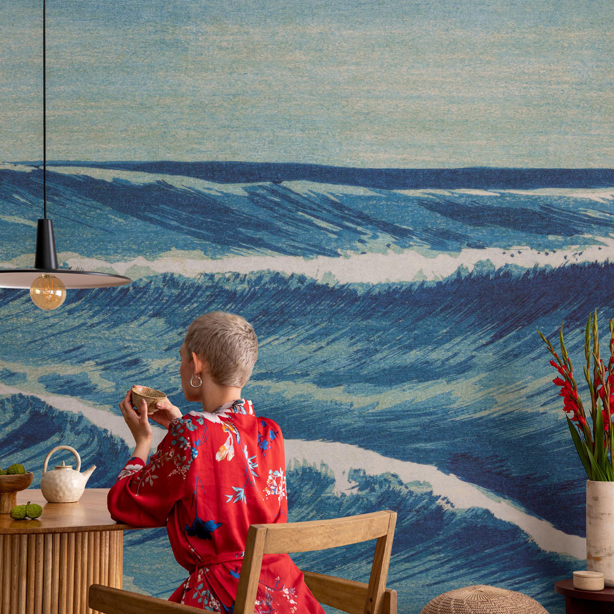 FOTOTAPETE 104x70 cm - Meereswellen - Blau, Textil (104/70cm) - Wallfluent