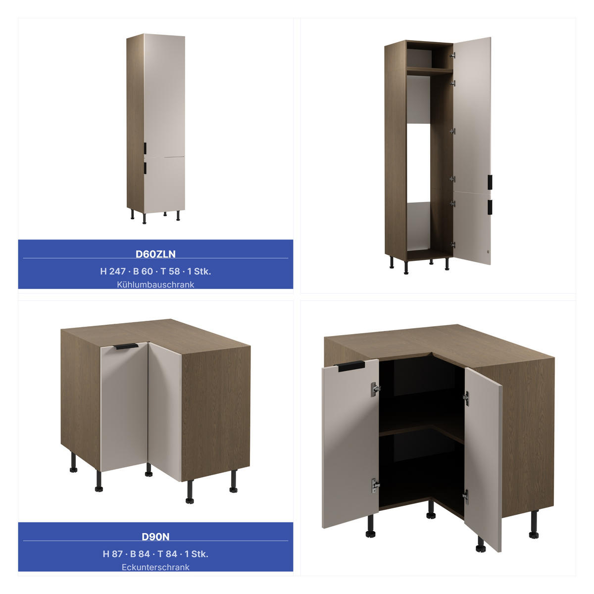 WINKELKÜCHE 405cm x 205 cm - Sorento KS5-M405 - in Beige / Dunkle Eiche - Beige/Dunkelbraun, Holz (610/247/58cm)