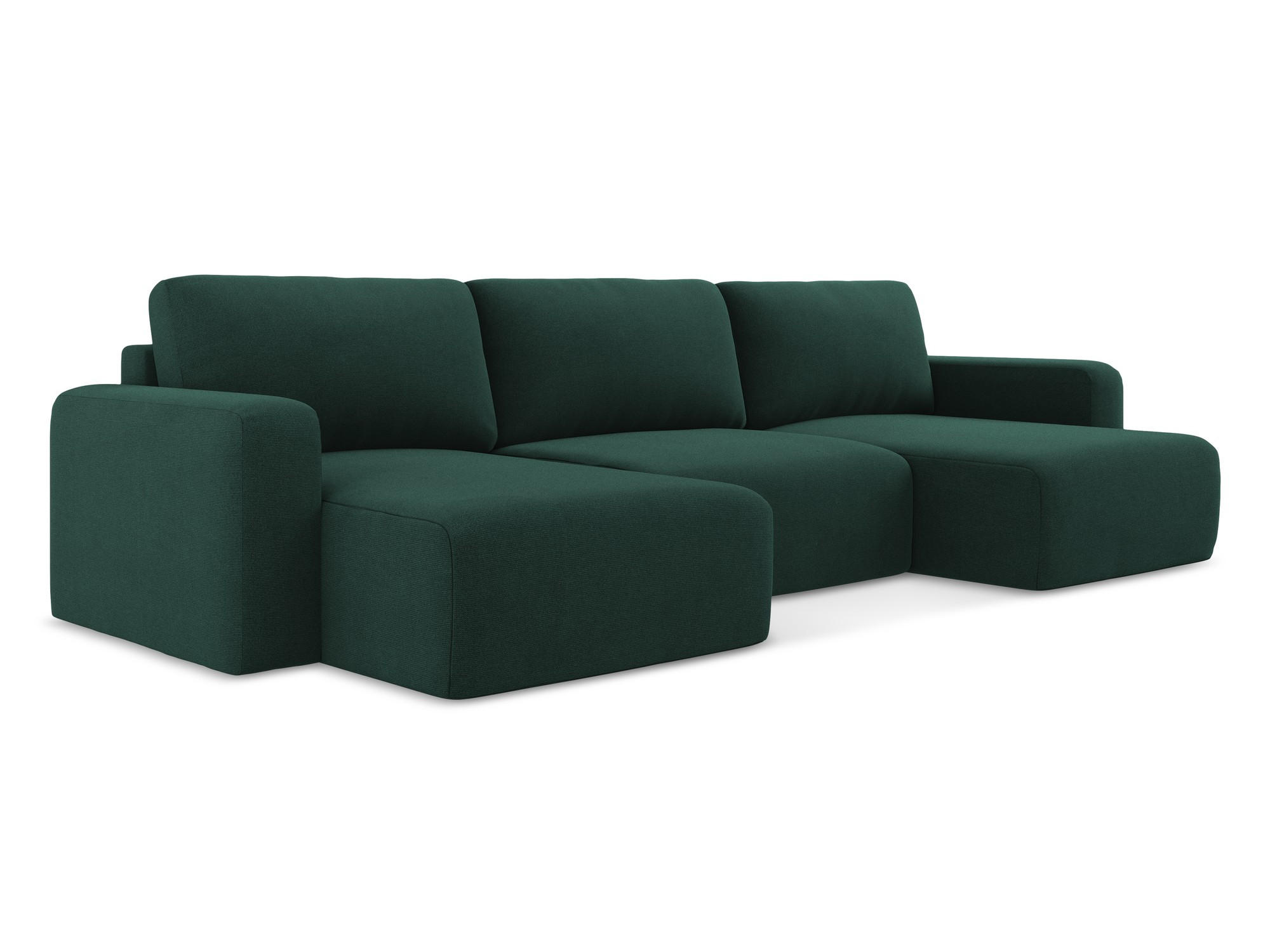 ECKSOFA mit Schlaffunktion rechts Strukturstoff Stoff Grün - Dunkelgrün/Schwarz, Kunststoff/Textil (332/79/149cm) - Makamii