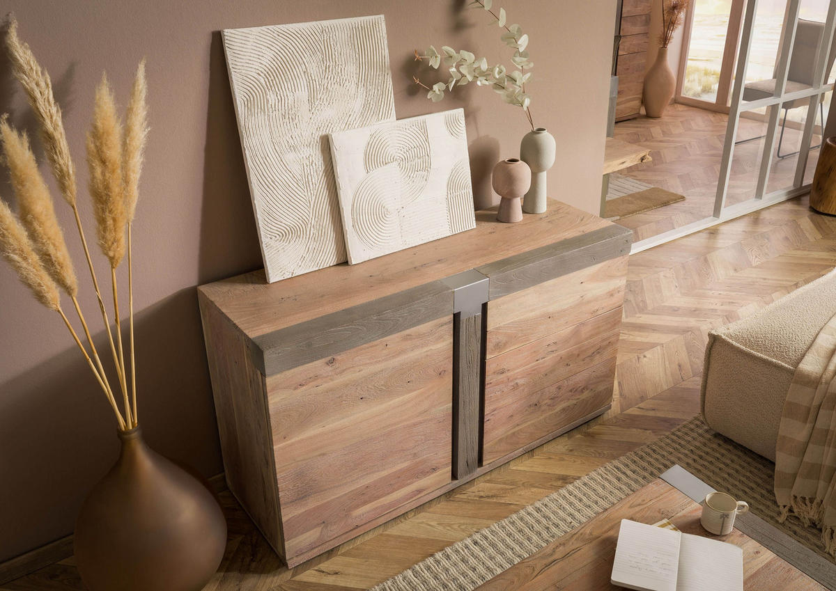 SIDEBOARD Akazie 135x45x75 beige lackiert Amsterdam #128 - Beige, Holz (135/75/45cm) - Massivmoebel24