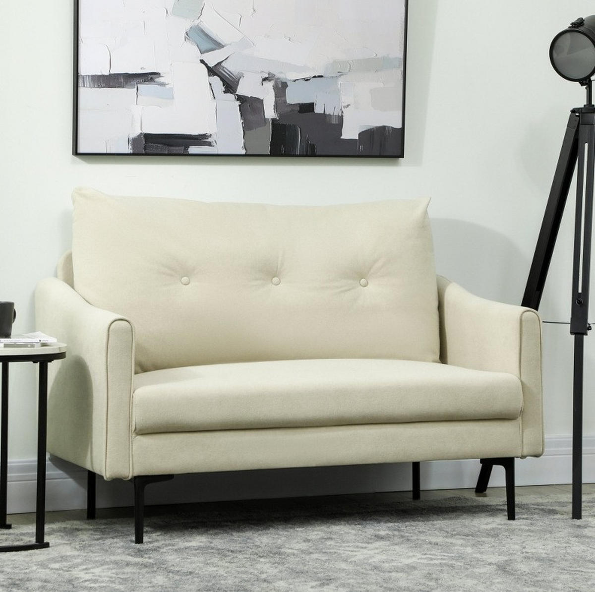 2-SITZER 124/73/92 cm Cremeweiß aus Metall mit Schaumstoff-Polsterung - Creme, Metall (73/92/124cm) - OKMYHOME