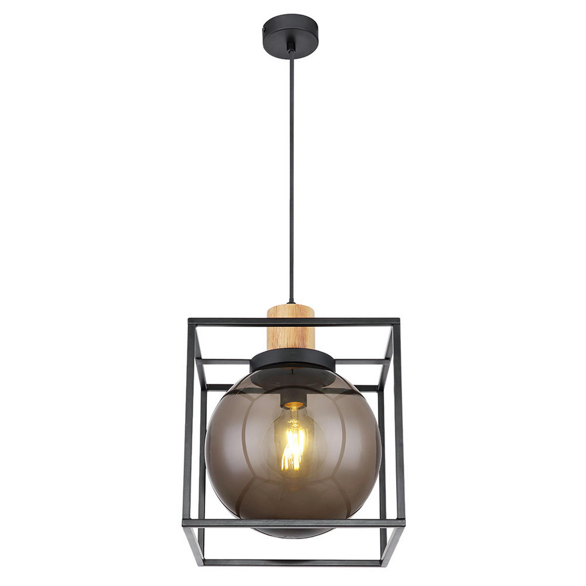 HÄNGELEUCHTE HILKO Schwarz Metall - Schwarz, Holz (28/28/120cm)