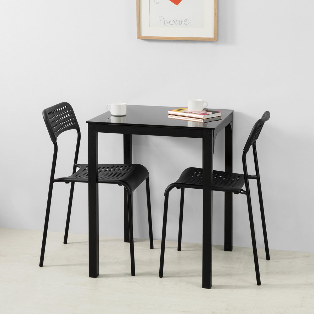 ESSTISCH Schwarz - Schwarz, Glas/Metall (60/60/75cm) - SoBuy