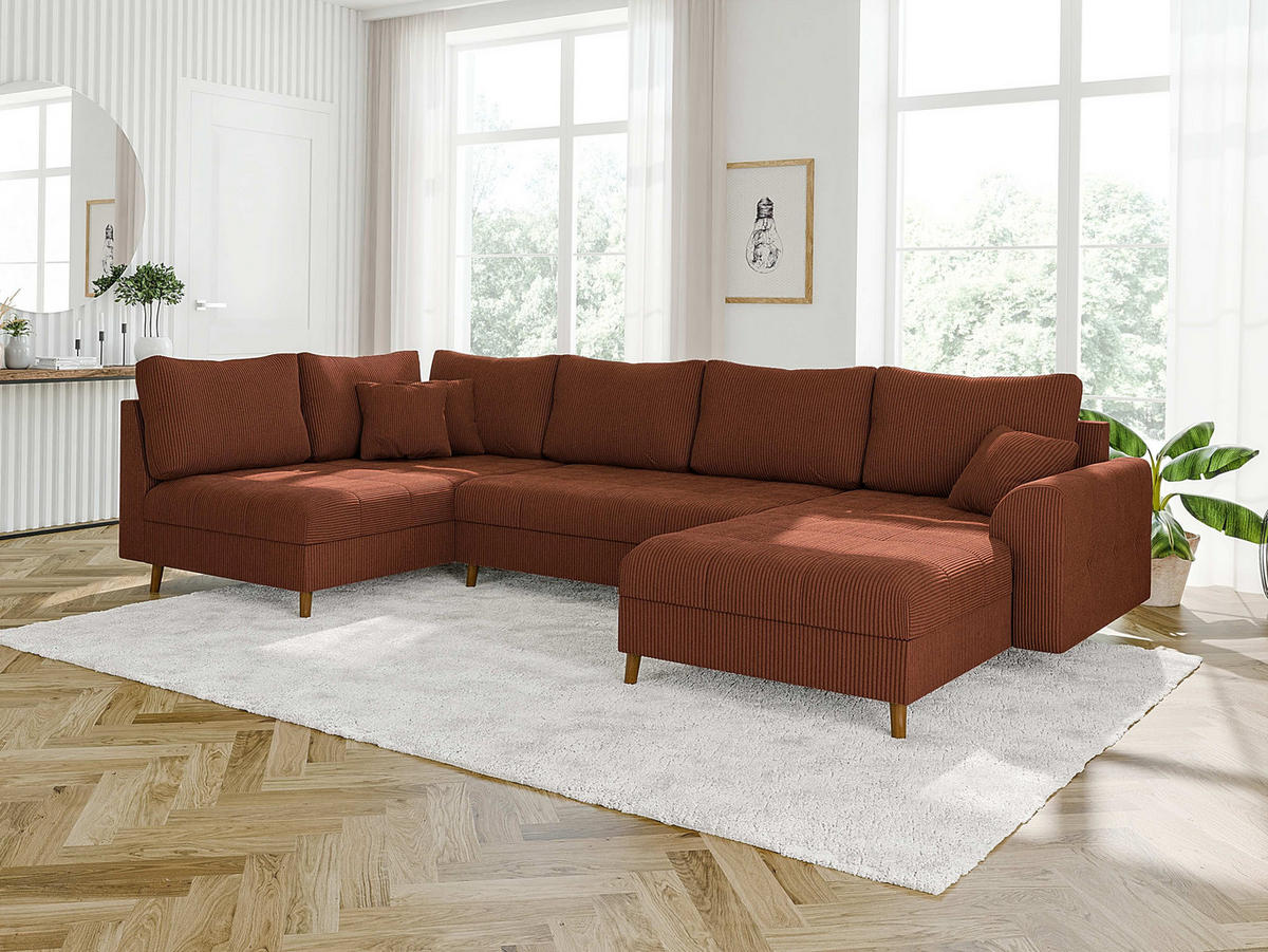 WOHNLANDSCHAFT Alma Terrakotta Cord - Ottomane rechts - Terra cotta/Braun, Holz/Textil (310/81/161cm) - S-Style Möbel