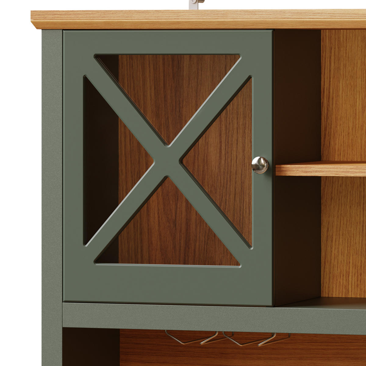 GESCHIRRSCHRANK aus MDF & Glas 120x45x188cm in Antique Green mit LED & Steckdosen - Dunkelgrün, Holzwerkstoff (120/188/45cm) - Modfu