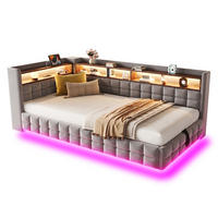 POLSTERBETT 90/200 cm aus Samt mit LED-Licht und Stauraum, Hellgrau - Hellgrau, Textil (90/200cm) - OKMYHOME