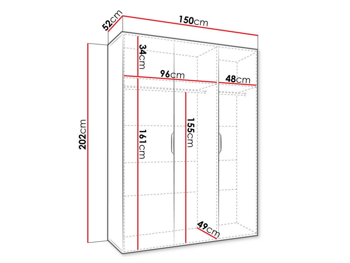 DREHTÜRENSCHRANK Malaga 150 - Weiß, Holzwerkstoff (150/202/52cm) - MIRJAN24