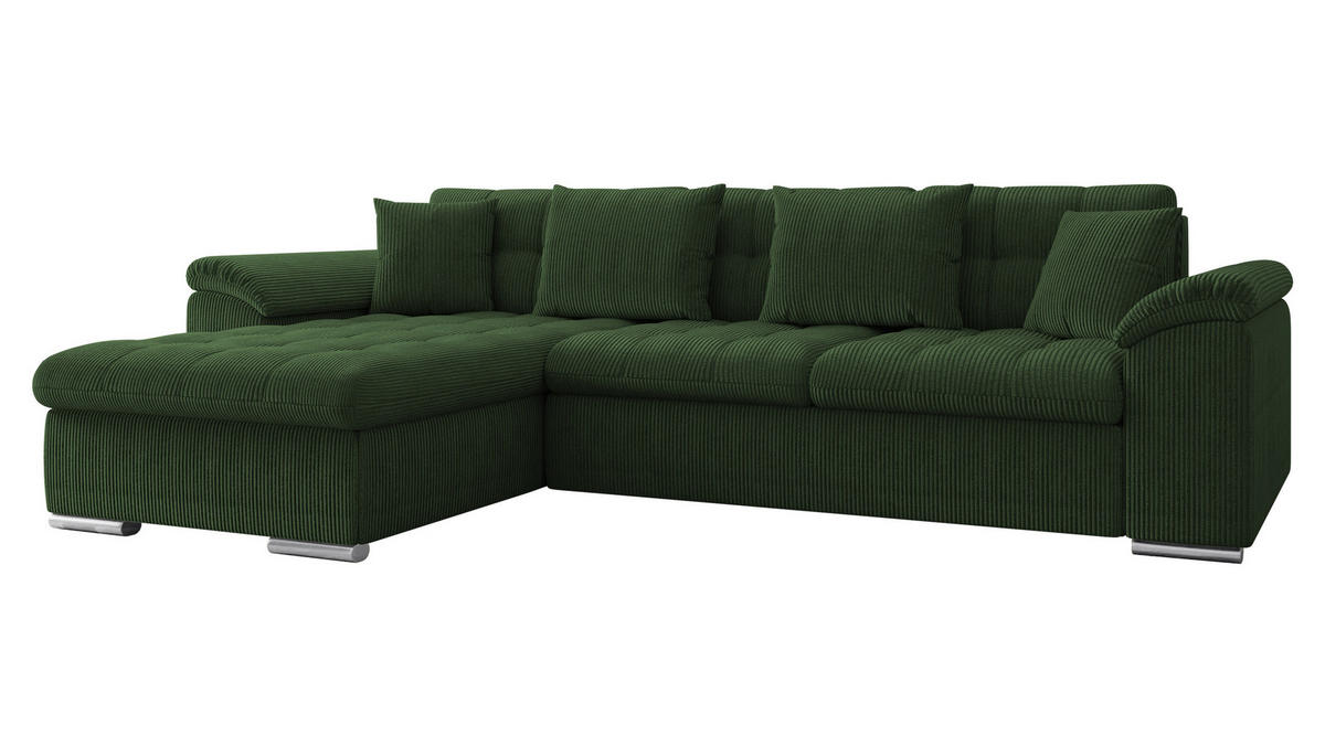 ECKSOFA Diana Cord, Seite: Links - Dunkelgrün, Holz/Textil (280/160cm) - MIRJAN24
