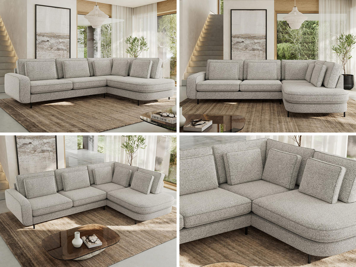 ROHOVÁ SEDAČKA CALENO L - Světle šedá Strukturovaná látka - Levá Strana - černá/světle šedá, kov/textil (317/225cm) - MKS