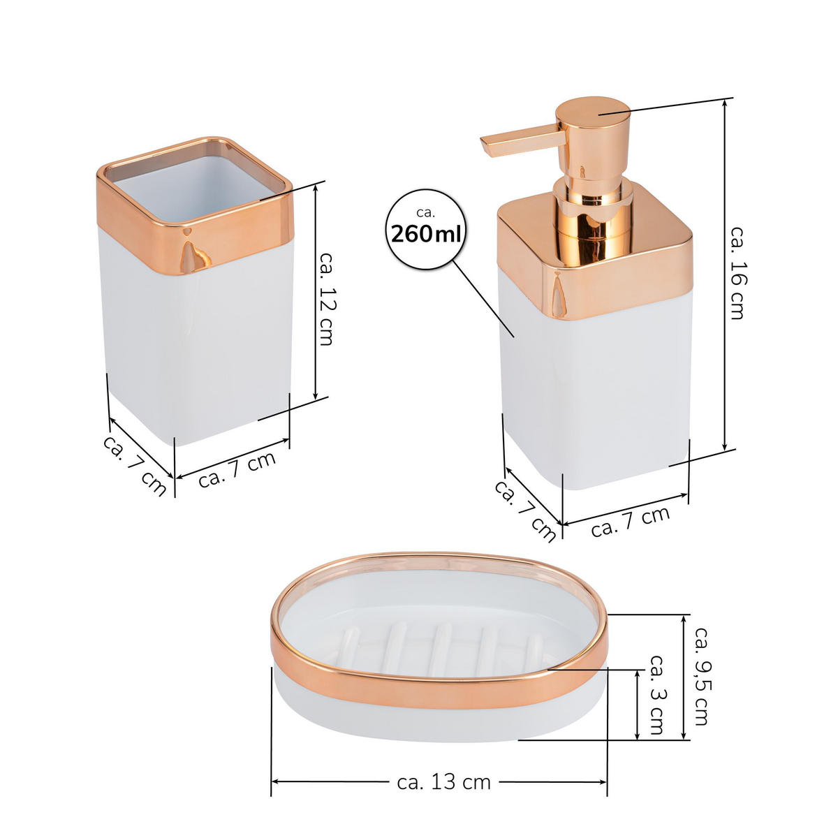 BAD-SET 3tlg. SAVONA - Weiß, Kunststoff (9.5/3/13cm) - bremermann