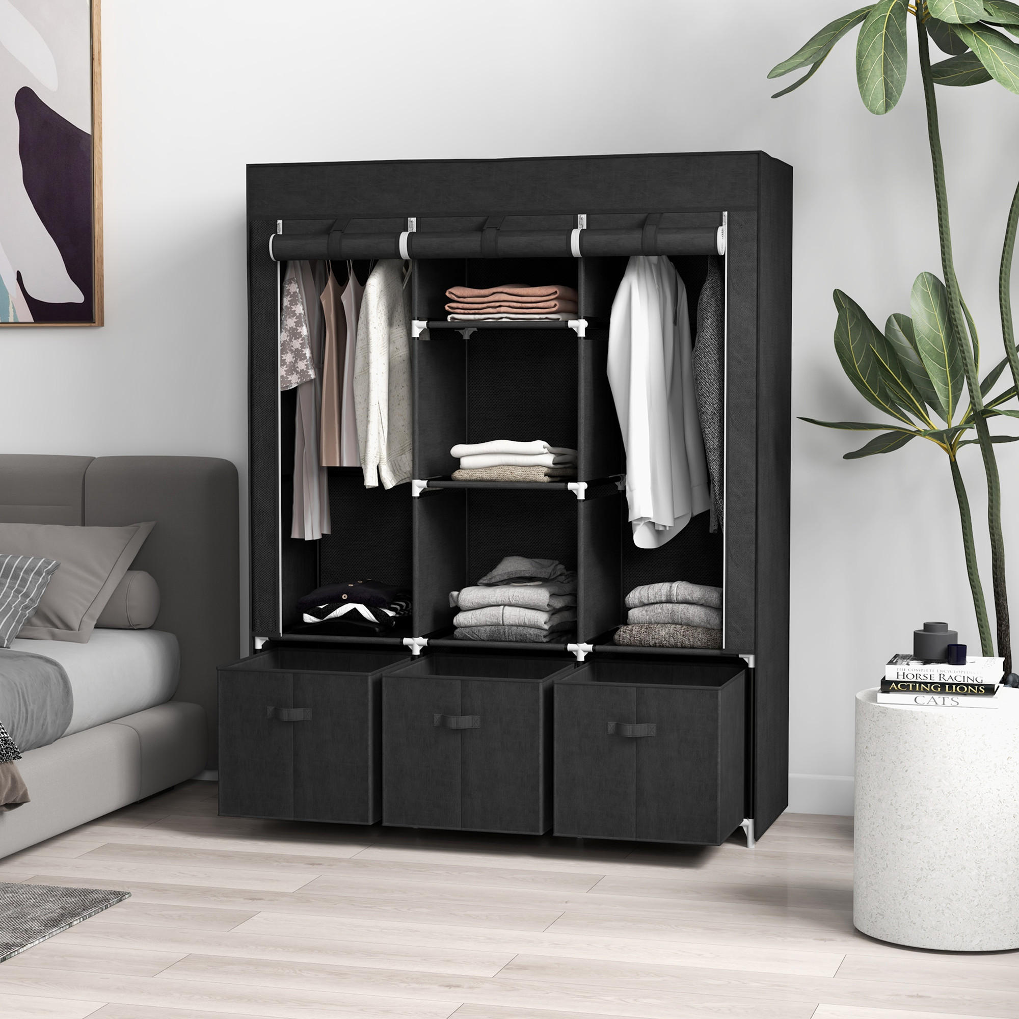 STOFFSCHRANK, Kleiderschrank, Schwarz - Schwarz, Metall (43/162.5/125cm) - HOMCOM