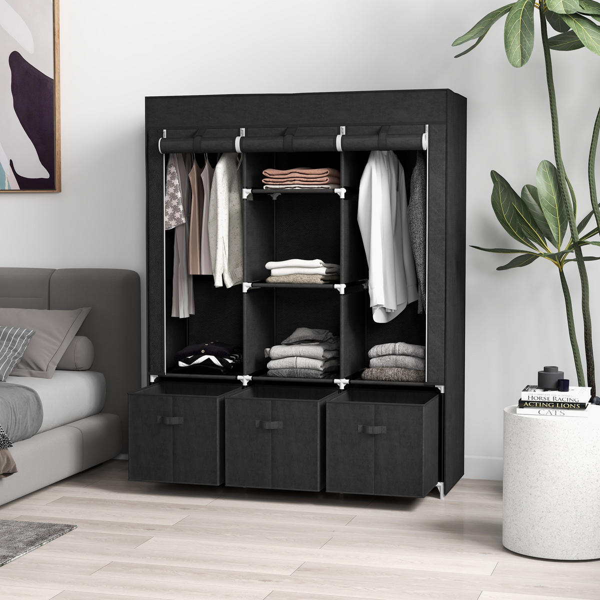 STOFFSCHRANK, Kleiderschrank, Schwarz - Schwarz, Metall (43/162.5/125cm) - HOMCOM