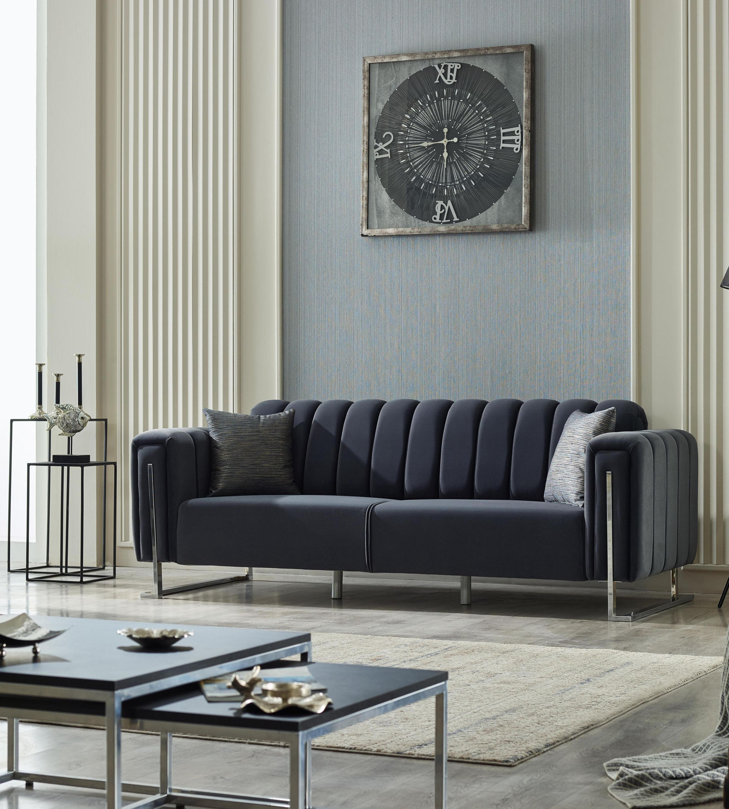 Thumbnail - Villa Möbel Sitzgarnitur, Schwarz, Textil, Buche, 4-Sitzer, 230x85x90 cm, Wohnzimmer, Sofas & Couches, Sitzgarnituren