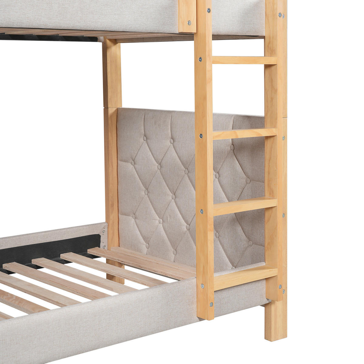ETAGENBETT 90/200 cm aus Kautschukholz und MDF mit gerader 4-Stufen-Treppe Grau/Natur - Grau, Holz (90/200cm) - Modenvie