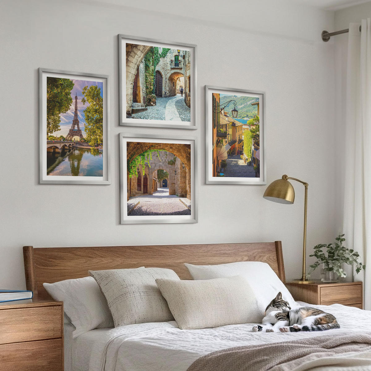 BILDER SET 4er Set - 50x50 cm & 40x60 cm Silberner Rahmen - Eiffels Straßenarchitektur - Silberfarben, Kunststoff (50/50cm) - TULUP