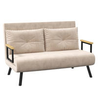 SCHLAFSOFA, Zweisitzer mit Bettfunktion, Schlafcouch mit Samtoptik, Rückenkissen - Beige/Schwarz, Holz/Textil (73/81/102cm) - HOMCOM